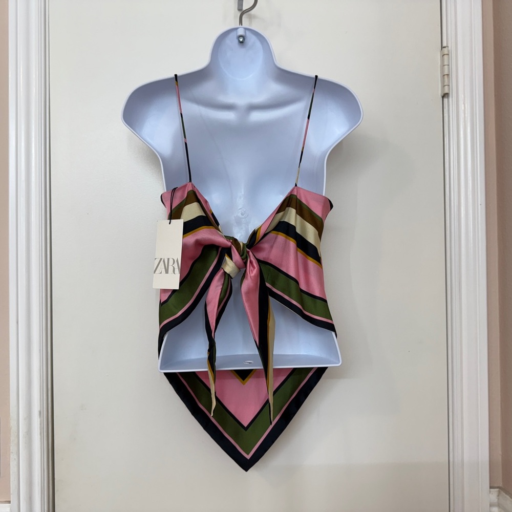 NWT Zara Striped Bandana Scarf Top Multi-Color Chevron Backless Tie Boho S/XS